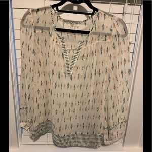 Joie, Size M, Sheer off white blouse with print, 3/4 length sleeves